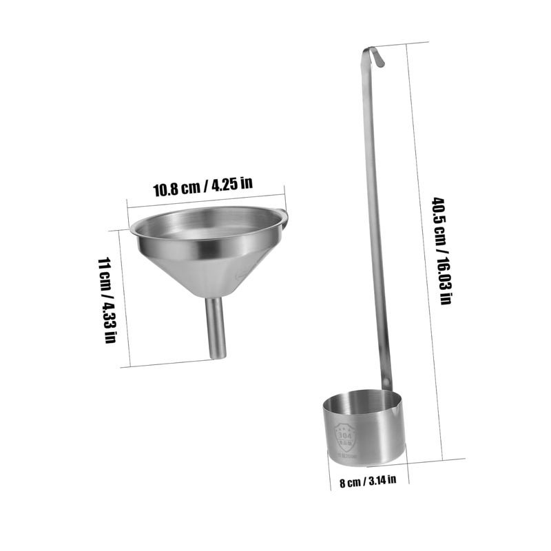 Stainless Steel Kitchen Ladle And Funnel Set For Oil Wine Transfer Cooking Bartending - Image 2